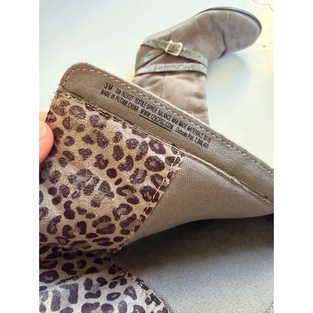Olive & Edie Girls Grey Wedge Boots with Sparkle Buckle